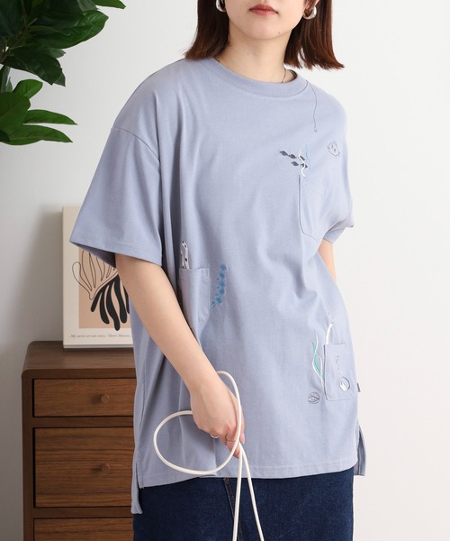 Quelle Chance(ケルシャンス)の「多ポケット刺しゅう5分袖Tシャツ(Tシャツ/カットソー・レディース・チャコール/ライトブルー/チャコールグレー/ライトグリーン系/ホワイト系その他2/オートミール/ネイビー/オフホワイト/ホワイト系その他・M)」の8枚目の写真