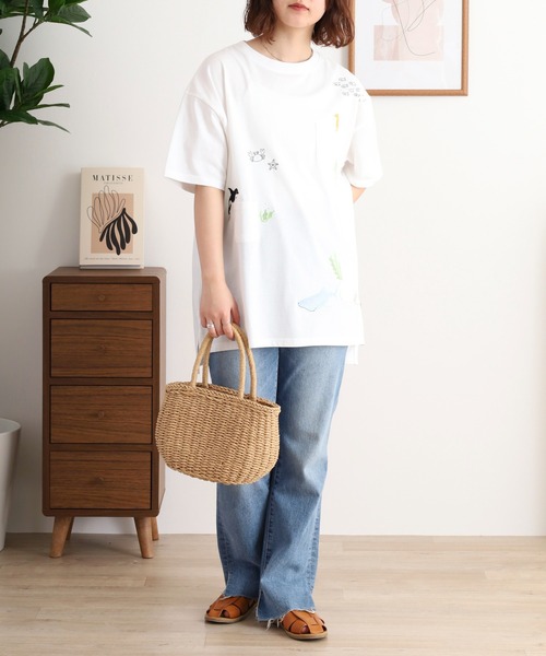 Quelle Chance(ケルシャンス)の「多ポケット刺しゅう5分袖Tシャツ(Tシャツ/カットソー・レディース・チャコール/ライトブルー/チャコールグレー/ライトグリーン系/ホワイト系その他2/オートミール/ネイビー/オフホワイト/ホワイト系その他・M)」の20枚目の写真