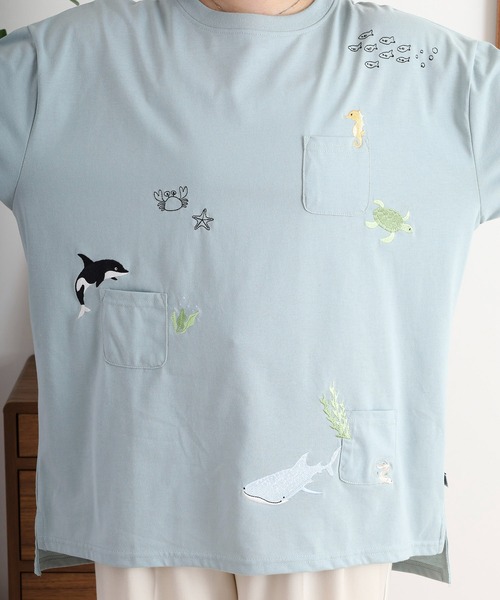 Quelle Chance(ケルシャンス)の「多ポケット刺しゅう5分袖Tシャツ(Tシャツ/カットソー・レディース・チャコール/ライトブルー/チャコールグレー/ライトグリーン系/ホワイト系その他2/オートミール/ネイビー/オフホワイト/ホワイト系その他・M)」の18枚目の写真