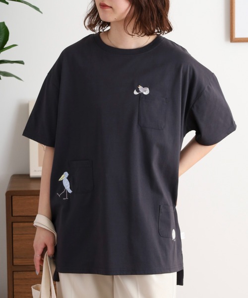 Quelle Chance(ケルシャンス)の「多ポケット刺しゅう5分袖Tシャツ(Tシャツ/カットソー・レディース・チャコール/ライトブルー/チャコールグレー/ライトグリーン系/ホワイト系その他2/オートミール/ネイビー/オフホワイト/ホワイト系その他・M)」の22枚目の写真