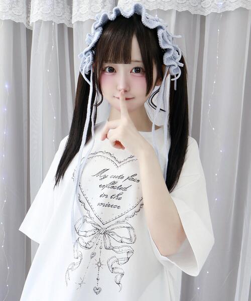 Whinny（ホワイニー）の「Whinny/マイフェイスラブリィティー（Tシャツ/カットソー・レディース・ホワイト/サックスブルー/ブラック・FREE）」の2枚目の写真