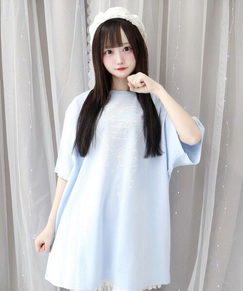 Whinny（ホワイニー）の「Whinny/マイフェイスラブリィティー（Tシャツ/カットソー・レディース・ホワイト/サックスブルー/ブラック・FREE）」の3枚目の写真