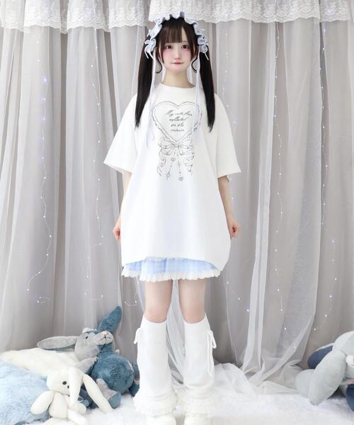 Whinny（ホワイニー）の「Whinny/マイフェイスラブリィティー（Tシャツ/カットソー・レディース・ホワイト/サックスブルー/ブラック・FREE）」の7枚目の写真