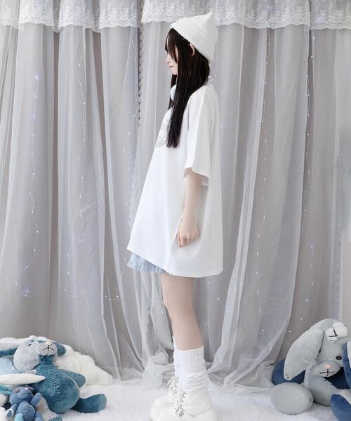 Whinny（ホワイニー）の「Whinny/マイフェイスラブリィティー（Tシャツ/カットソー・レディース・ホワイト/サックスブルー/ブラック・FREE）」の8枚目の写真