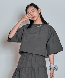 W:Huku | 撥水 リブネック ショート トップス(Tシャツ/カットソー)