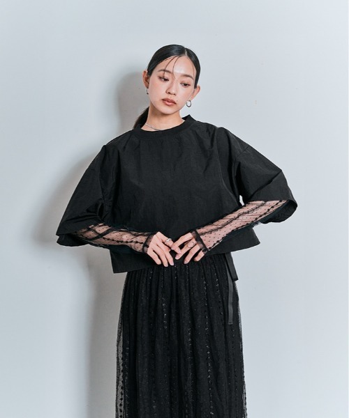 W:Huku(フーク)の「撥水 リブネック ショート トップス / 半袖 ハーフスリーブ(Tシャツ/カットソー・レディース・ブラック/チャコール/アイボリー/アッシュブラウン・FREE)」の8枚目の写真