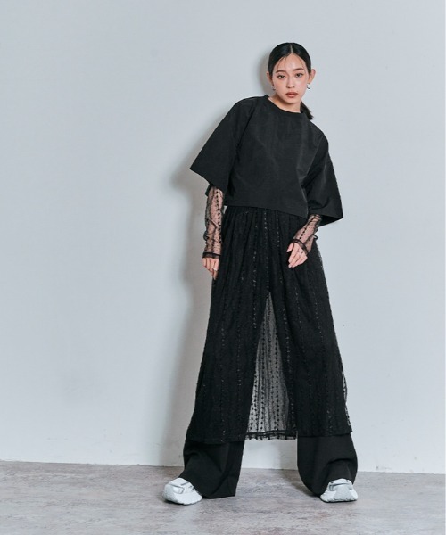 W:Huku(フーク)の「撥水 リブネック ショート トップス / 半袖 ハーフスリーブ(Tシャツ/カットソー・レディース・ブラック/チャコール/アイボリー/アッシュブラウン・FREE)」の6枚目の写真