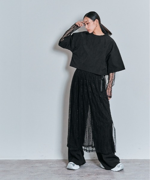W:Huku(フーク)の「撥水 リブネック ショート トップス / 半袖 ハーフスリーブ(Tシャツ/カットソー・レディース・ブラック/チャコール/アイボリー/アッシュブラウン・FREE)」の20枚目の写真