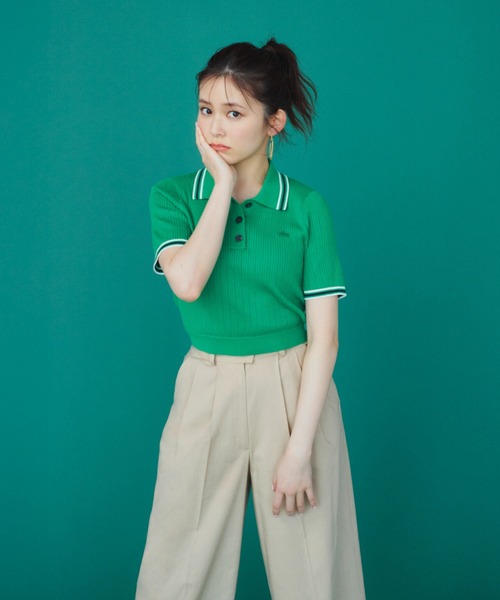ラコステ　ニットポロ　グリーン ラコステ LACOSTE スキッパーニットポロシャツ （グリーン