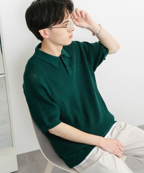 SENSE OF PLACE by URBAN RESEARCH（センスオブプレイスバイアーバンリサーチ）の「『一部WEB限定カラー』『ユニセックス』エアリーメランジニットポロシャツ（ニット/セーター・メンズ・ブラック/ライトベージュ/グリーン/モカ/ネイビー・MEDIUM/LARGE）」の10枚目の写真