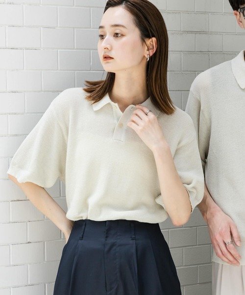 SENSE OF PLACE by URBAN RESEARCH（センスオブプレイスバイアーバンリサーチ）の「『一部WEB限定カラー』『ユニセックス』エアリーメランジニットポロシャツ（ニット/セーター・メンズ・ブラック/ライトベージュ/グリーン/モカ/ネイビー・MEDIUM/LARGE）」の16枚目の写真