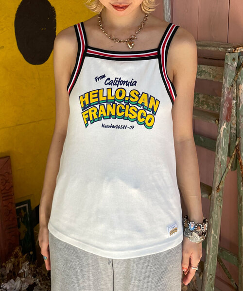 HELLO.SANFRANCISCO(ハローサンフランシスコ)の「【HELLO.SANFRANCISCO/ハローサンフランシスコ】ラインテープカップ付きキャミ(キャミソール・レディース・ライトグレー/オフホワイト・ONE SIZE)」の9枚目の写真