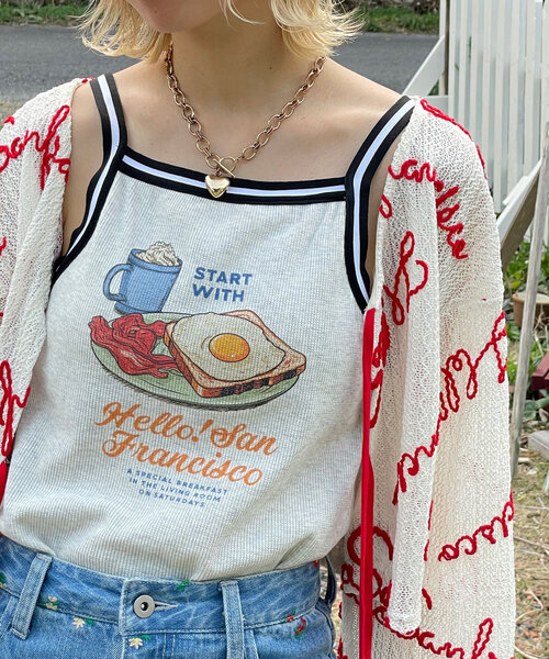 HELLO.SANFRANCISCO(ハローサンフランシスコ)の「【HELLO.SANFRANCISCO/ハローサンフランシスコ】ラインテープカップ付きキャミ(キャミソール・レディース・ライトグレー/オフホワイト・ONE SIZE)」の14枚目の写真