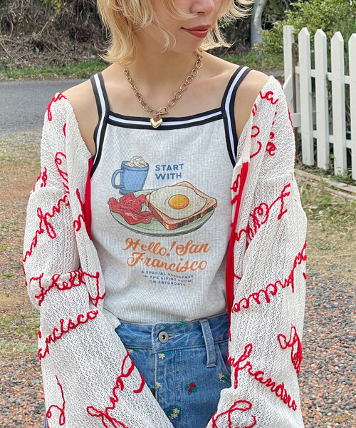 HELLO.SANFRANCISCO(ハローサンフランシスコ)の「【HELLO.SANFRANCISCO/ハローサンフランシスコ】ラインテープカップ付きキャミ(キャミソール・レディース・ライトグレー/オフホワイト・ONE SIZE)」の15枚目の写真