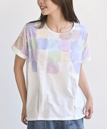 水彩ブロックプリントタックTシャツ