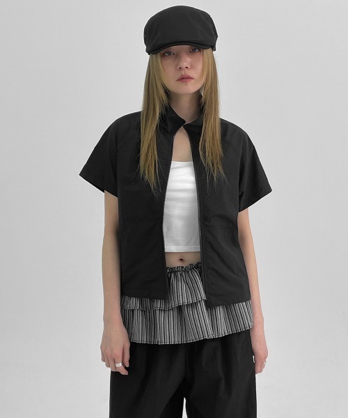BLACKUP（ブラックアップ）の「[MADE] シュビアサマー半袖ウィンドブレーカー（ナイロンジャケット・レディース・ブラック/ライトグレー/ホワイト・FREE）」の5枚目の写真