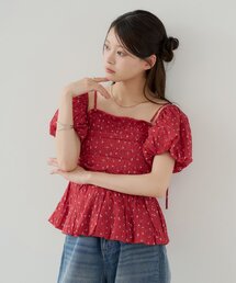 アニュアンス　ペプラムトップス　レッド KOBE LETTUCE ペプラムトップス ノースリーブ ハートネック
