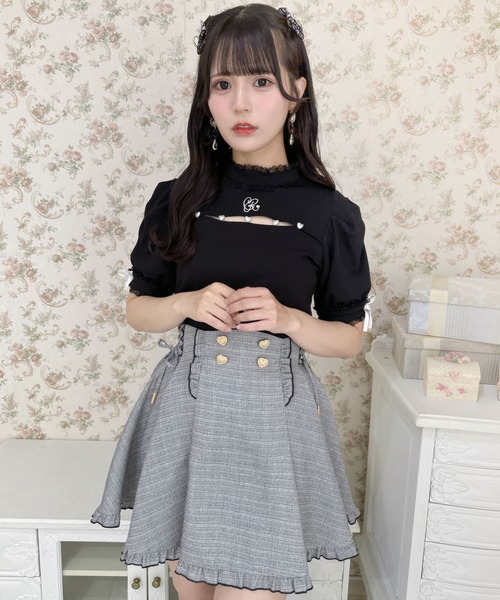 【本日特価】 デコルテ開きパールデザインTOPS（Tシャツ/カットソー）｜ROJITA ヘアアイロン