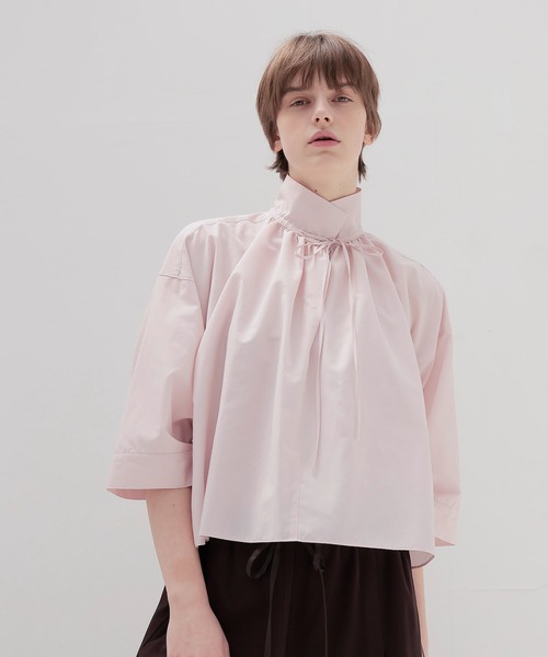 ブラウス シャツ shirring half sleeve short shirt(シャーリングハーフスリーブショート丈シャツ) レディース shirring half sleeve short shirt(シャーリングハーフスリーブ
