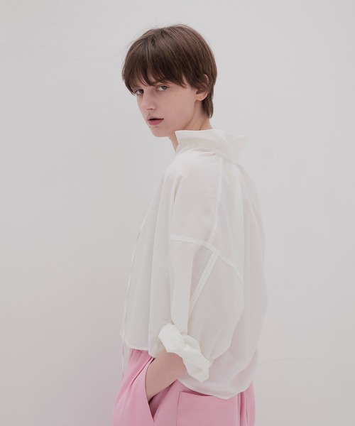 DRESSLAVE（ドレスレイブ）の「shirring half sleeve short shirt(シャーリングハーフスリーブショート丈シャツ)（シャツ/ブラウス・レディース・ホワイト/ピンク・38）」の16枚目の写真