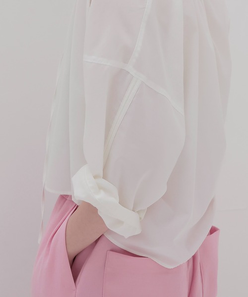 DRESSLAVE（ドレスレイブ）の「shirring half sleeve short shirt(シャーリングハーフスリーブショート丈シャツ)（シャツ/ブラウス・レディース・ホワイト/ピンク・38）」の20枚目の写真