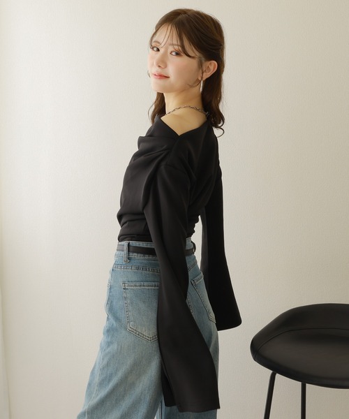 PLEATS PLEAS 長袖ラグラン フレアスリーブ トップス tシャツ drape flare wide sleeve tops /ドレープワイドフレアスリーブ