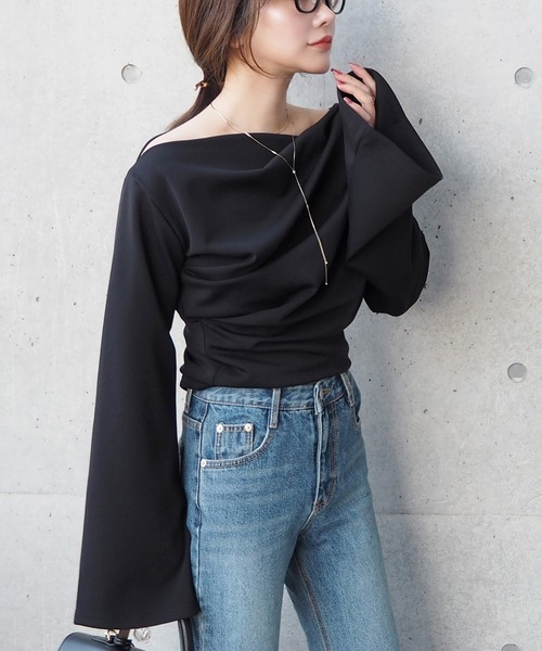 drape flare wide sleeve tops /ドレープワイドフレアスリーブトップス