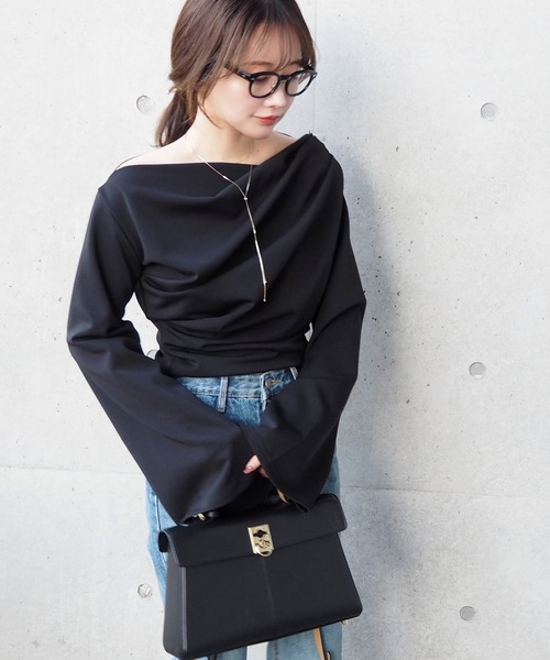 LAULEN（ローレン）の「drape flare wide sleeve tops /ドレープワイドフレアスリーブトップス（Tシャツ/カットソー・レディース・アイボリー/ブラック・FREE）」の7枚目の写真