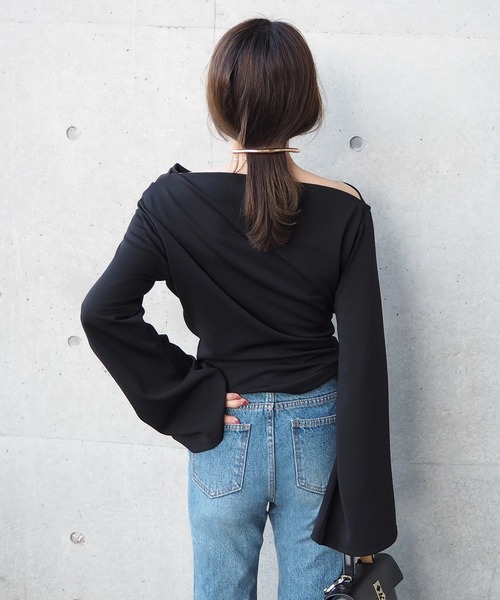 drape flare wide sleeve tops /ドレープワイドフレアスリーブトップス