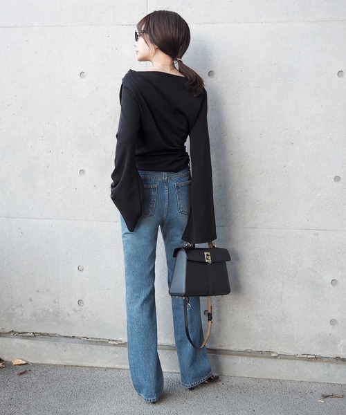 LAULEN（ローレン）の「drape flare wide sleeve tops /ドレープワイドフレアスリーブトップス（Tシャツ/カットソー・レディース・アイボリー/ブラック・FREE）」の11枚目の写真