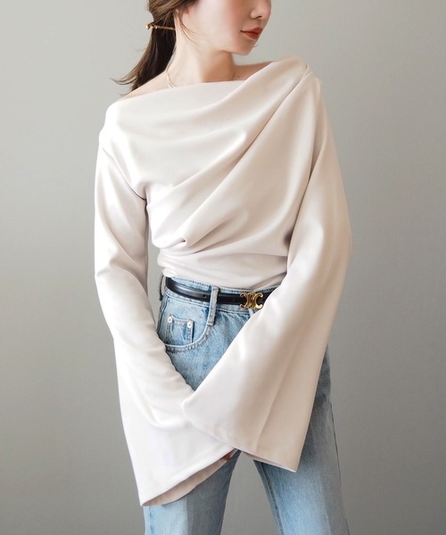 LAULEN（ローレン）の「drape flare wide sleeve tops /ドレープワイドフレアスリーブトップス（Tシャツ/カットソー・レディース・アイボリー/ブラック・FREE）」の12枚目の写真