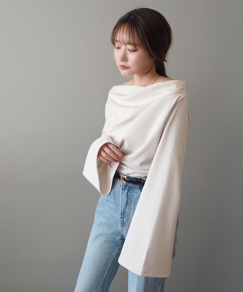 drape flare wide sleeve tops /ドレープワイドフレアスリーブトップス