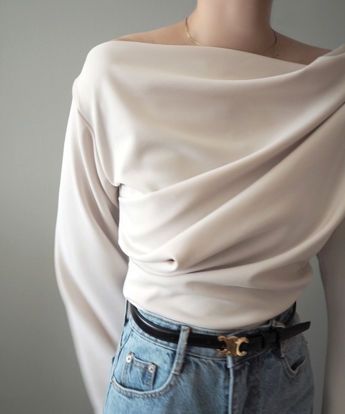 LAULEN（ローレン）の「drape flare wide sleeve tops /ドレープワイドフレアスリーブトップス（Tシャツ/カットソー・レディース・アイボリー/ブラック・FREE）」の16枚目の写真