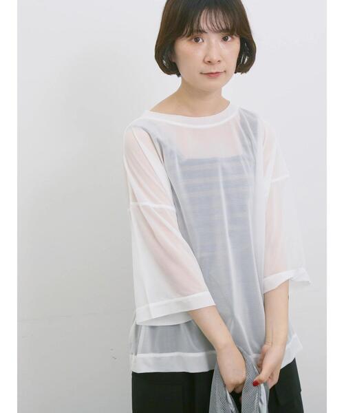 Samansa Mos2 blue（サマンサモスモスブルー）の「◎シアープルオーバー（Tシャツ/カットソー・レディース・ブラウン/オフホワイト/ブラック・F）」の2枚目の写真