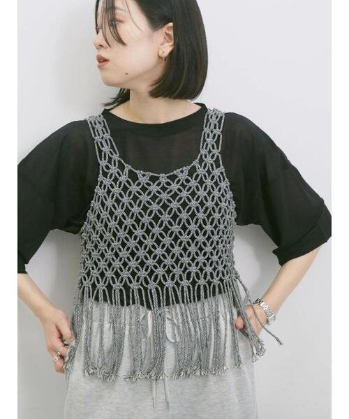 Samansa Mos2 blue（サマンサモスモスブルー）の「◎シアープルオーバー（Tシャツ/カットソー・レディース・ブラウン/オフホワイト/ブラック・F）」の3枚目の写真