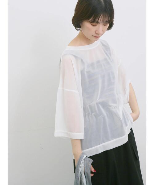 Samansa Mos2 blue（サマンサモスモスブルー）の「◎シアープルオーバー（Tシャツ/カットソー・レディース・ブラウン/オフホワイト/ブラック・F）」の6枚目の写真