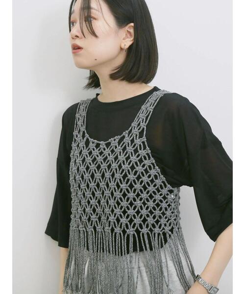 Samansa Mos2 blue（サマンサモスモスブルー）の「◎シアープルオーバー（Tシャツ/カットソー・レディース・ブラウン/オフホワイト/ブラック・F）」の11枚目の写真