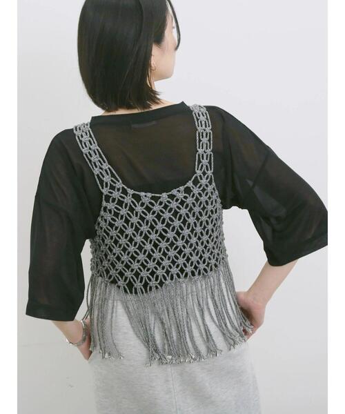 Samansa Mos2 blue（サマンサモスモスブルー）の「◎シアープルオーバー（Tシャツ/カットソー・レディース・ブラウン/オフホワイト/ブラック・F）」の14枚目の写真