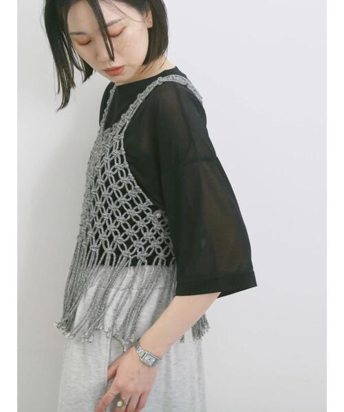 Samansa Mos2 blue（サマンサモスモスブルー）の「◎シアープルオーバー（Tシャツ/カットソー・レディース・ブラウン/オフホワイト/ブラック・F）」の15枚目の写真