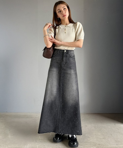 mily bilet(ミウィビレット)の「【mily bilet】上品なAライン。ビジューストーン付きフレアスカート(スカート・レディース・ブラック/その他1/ブルー・X-LARGE/SMALL/MEDIUM/LARGE)」の4枚目の写真