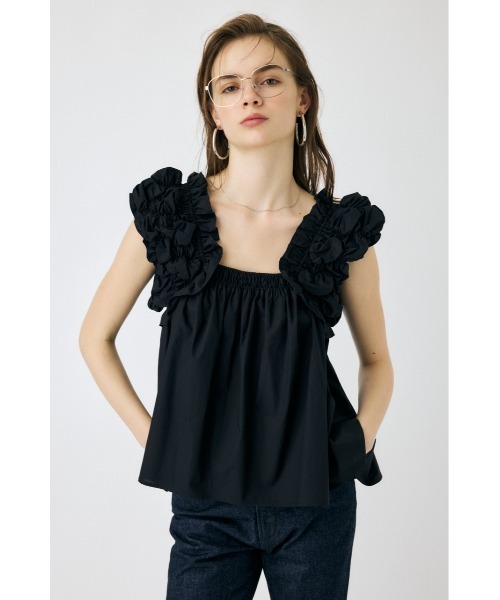 moussy ショルダーフリルブラウス MOUSSY SHOULDER フリルブラウス BLK -ファッション通販 FASHION