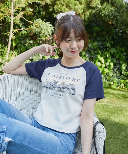 MAJESTIC LEGON（マジェスティックレゴン）の「ラグランネコチャンTシャツ（Tシャツ/カットソー・レディース・ブルー系その他2/ブルー系その他4/ホワイト系その他2・MEDIUM）」の3枚目の写真