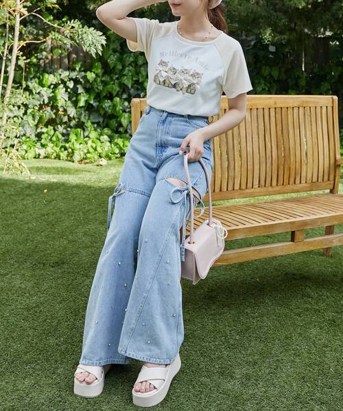 MAJESTIC LEGON（マジェスティックレゴン）の「ラグランネコチャンTシャツ（Tシャツ/カットソー・レディース・ブルー系その他2/ブルー系その他4/ホワイト系その他2・MEDIUM）」の4枚目の写真