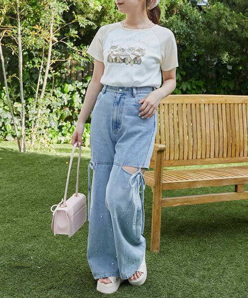 MAJESTIC LEGON（マジェスティックレゴン）の「ラグランネコチャンTシャツ（Tシャツ/カットソー・レディース・ブルー系その他2/ブルー系その他4/ホワイト系その他2・MEDIUM）」の6枚目の写真