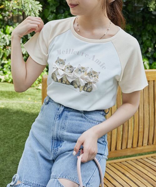 MAJESTIC LEGON（マジェスティックレゴン）の「ラグランネコチャンTシャツ（Tシャツ/カットソー・レディース・ブルー系その他2/ブルー系その他4/ホワイト系その他2・MEDIUM）」の8枚目の写真