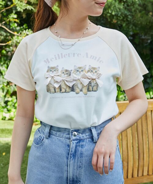 ラグランネコチャンTシャツ セール】ラグランネコチャンTシャツ（Tシャツ/カットソー