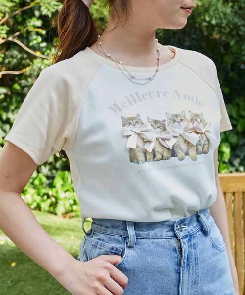 MAJESTIC LEGON（マジェスティックレゴン）の「ラグランネコチャンTシャツ（Tシャツ/カットソー・レディース・ブルー系その他2/ブルー系その他4/ホワイト系その他2・MEDIUM）」の10枚目の写真