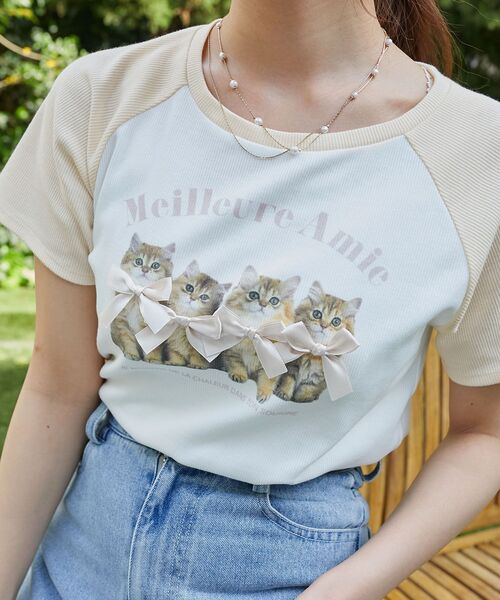 MAJESTIC LEGON（マジェスティックレゴン）の「ラグランネコチャンTシャツ（Tシャツ/カットソー・レディース・ブルー系その他2/ブルー系その他4/ホワイト系その他2・MEDIUM）」の12枚目の写真