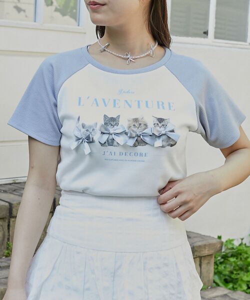 MAJESTIC LEGON（マジェスティックレゴン）の「ラグランネコチャンTシャツ（Tシャツ/カットソー・レディース・ブルー系その他2/ブルー系その他4/ホワイト系その他2・MEDIUM）」の18枚目の写真