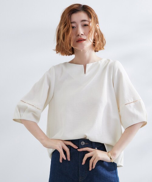 grove(グローブ)の「お洒落に決まる 麻調袖コンシャスブラウス(シャツ/ブラウス・レディース・ライトブルー/オレンジ/アイボリー/スミクロ・02/03/01/04/05)」の9枚目の写真